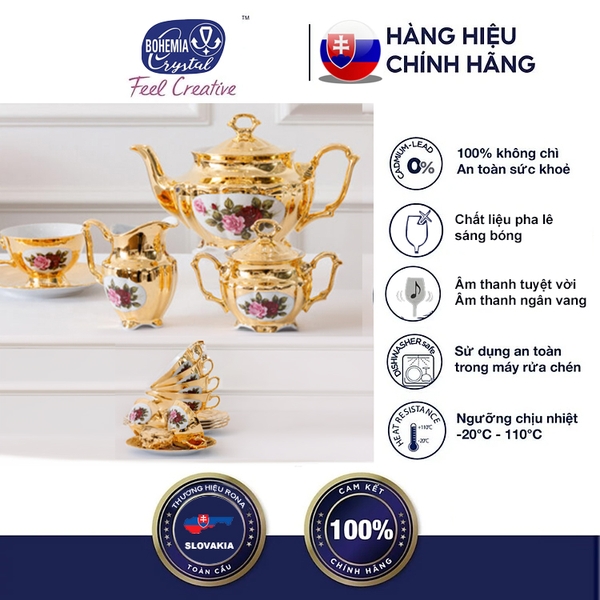 Bộ bình trà sứ Bohemia mạ vàng 24k sang trọng, phong cách cổ điển, chất liệu sứ Tiệp cao cấp, xuất xứ Czech.