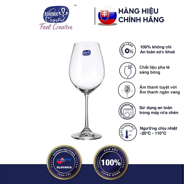 Bộ 6 ly rượu vang pha lê bohemia 650 ml Tiệp Khắc