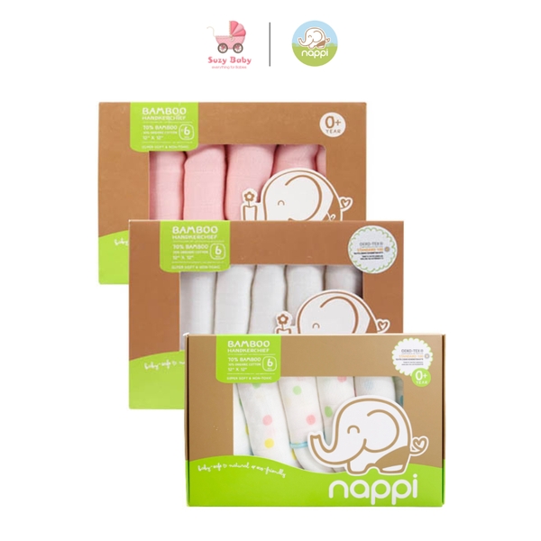Set 6 khăn sữa sợi tre 2 lớp Nappi 30x30cm kháng khuẩn