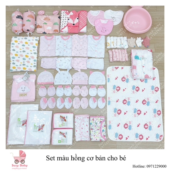 Combo đồ sơ sinh cơ bản màu hồng