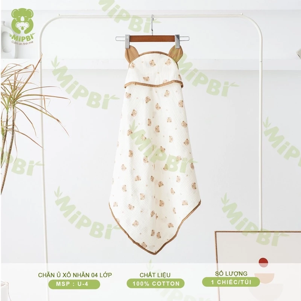 Ủ CHOÀNG XÔ MUSLIN MIPBI (Hoạ tiết gấu tim bé)