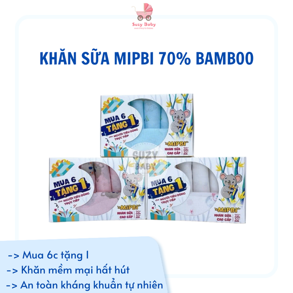 Khăn sữa 70% bambo Mipbi hộp 7 cái