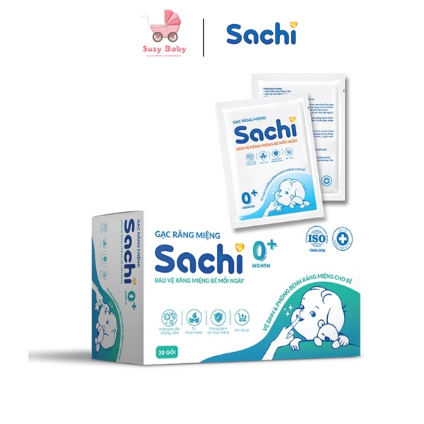Gạc Rơ Lưỡi SACHI Dịch Chiết Lá Hẹ Dùng Vệ Sinh Răng Miệng An Toàn Cho Bé, Hộp 30 gói