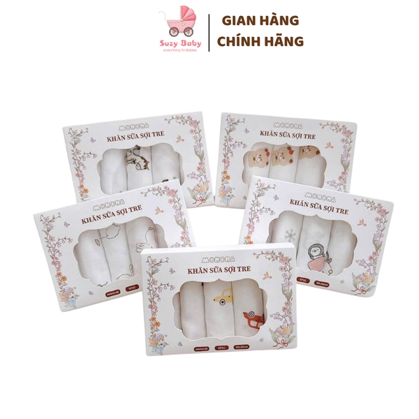 Set 5 khăn sữa sợi tre Monona 30*30cm MNN148, chất liệu Organic mềm mại, thấm hút, kháng khuẩn