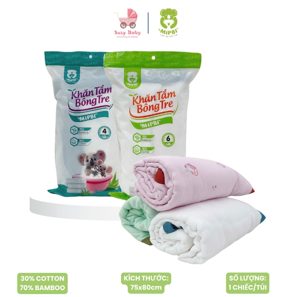 KHĂN TẮM MIPBI 4 LỚP, 6 LỚP 70% TRE SIÊU MỀM