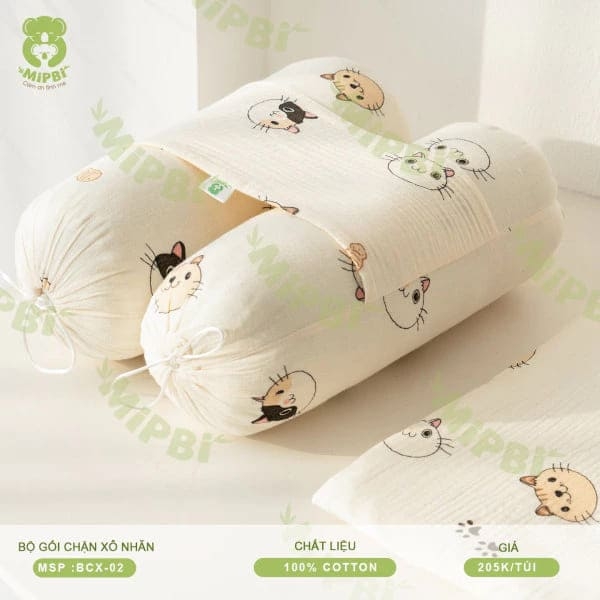 BỘ GỐI CHẶN SƠ SINH MIPBI (Trắng mèo)