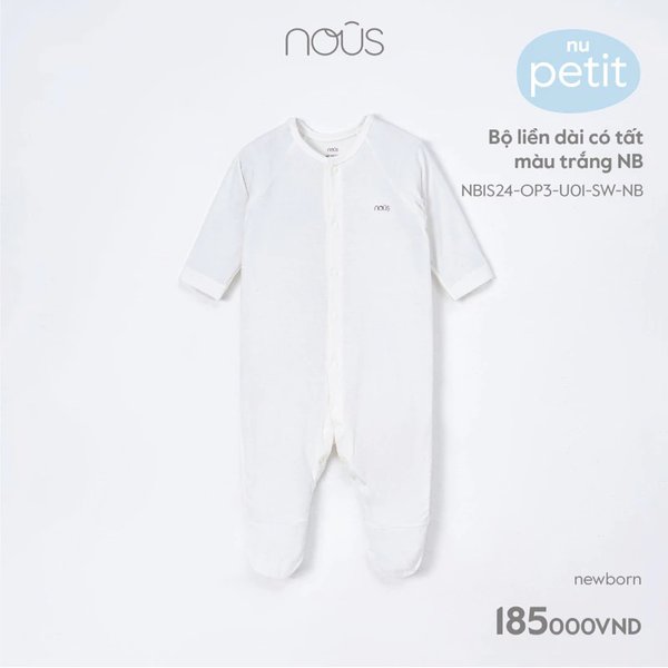 Bộ liền dài có tất màu trắng NB