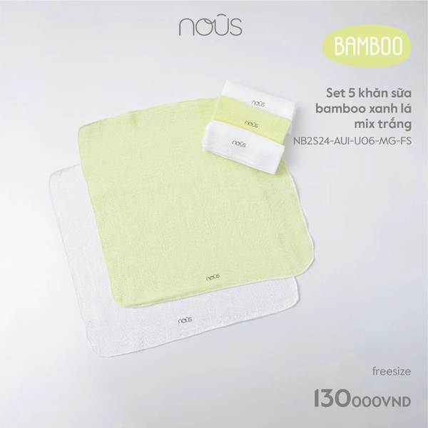 Set 05 Chiếc Khăn Sữa Nous - Chất Liệu Nu Bamboo xanh lá mix trắng