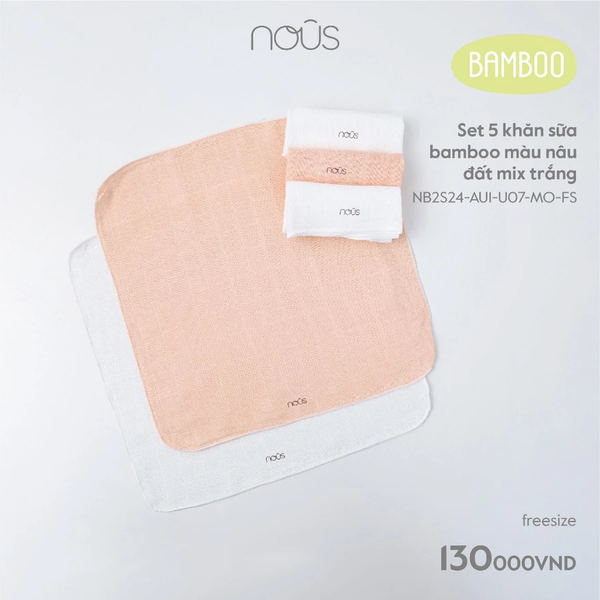 Set 05 Chiếc Khăn Sữa Nous - Chất Liệu Nu Bamboo màu nâu đất mix trắng