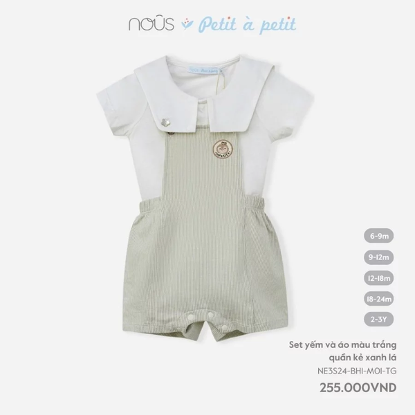 Set yếm và áo màu trắng quần kẻ xanh lá 6M-2Y