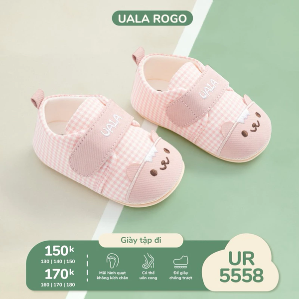 Giày tập đi mềm mại Ualarogo cho bé ( Caro gấu hồng )