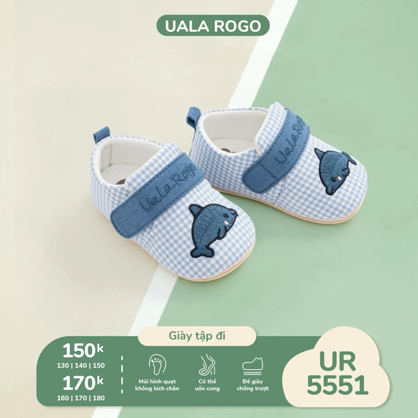 Giày tập đi mềm mại Ualarogo cho bé (Caro cá heo xanh)
