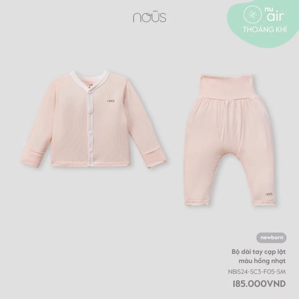 Bộ dài tay cạp lật màu hồng nhạt NB