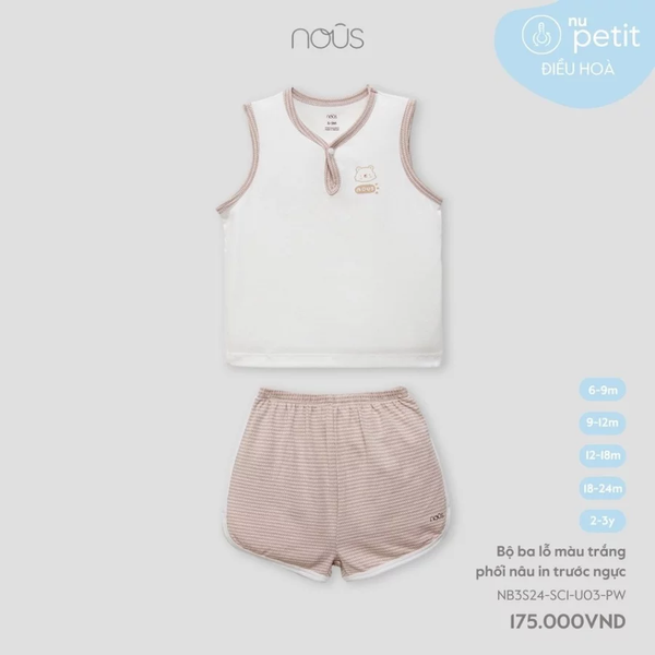 Bộ ba lỗ màu trắng phối nâu in trước ngược 6M-2Y