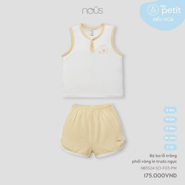 Bộ ba lỗ trắng phối vàng in trước ngực 6M-2Y