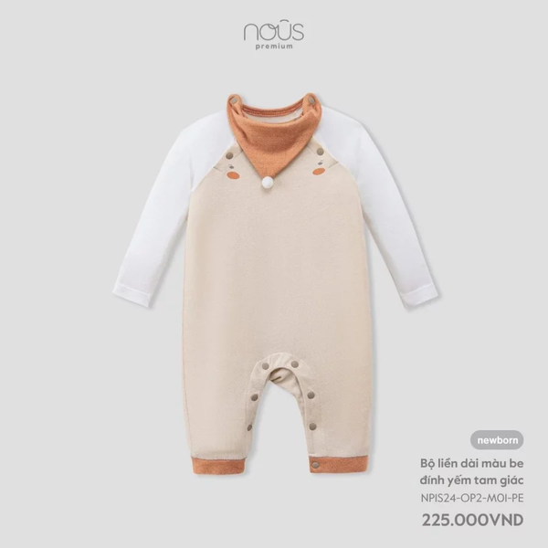 bộ liền dài màu be đính yếm tam giác NB