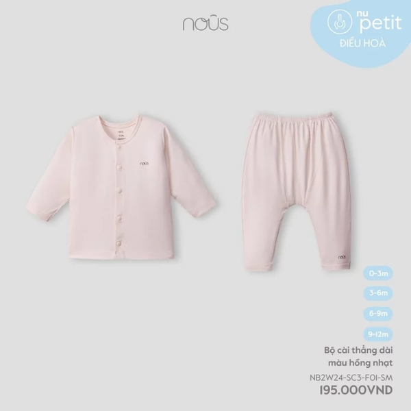 Bộ cài thẳng dài màu hồng nhạt 0M-9M