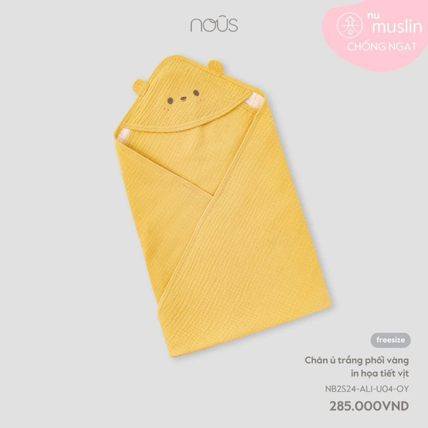 NOUS chăn ủ trắng phối vàng in hoạ tiết vịt