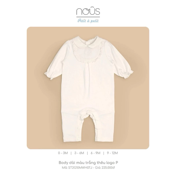 Body dài mày trắng thêu logo P 0M-9M