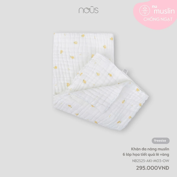 NOUS KHĂN TẮM XÔ NHĂN 6 LỚP MUSLIN MỀM MỊN, Hoạ tiết quả lê vàng