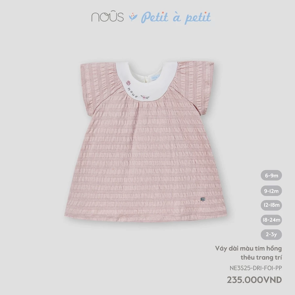 Váy dài màu tím hồng thêu trang trí 6M-2Y