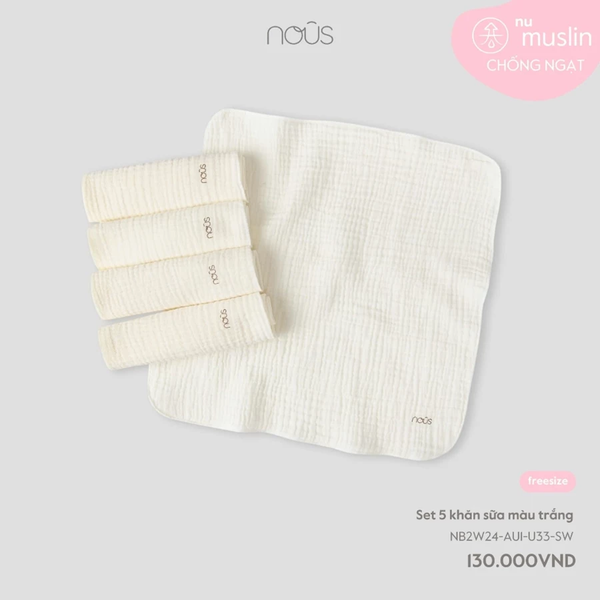 Set 5 khăn sữa Nous muslin màu trắng