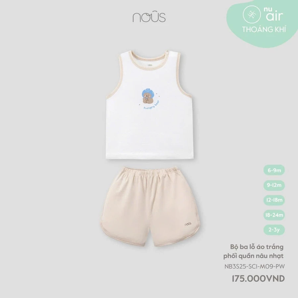 Bộ ba lỗ áo trắng phối quần nâu nhạt 6M-2Y
