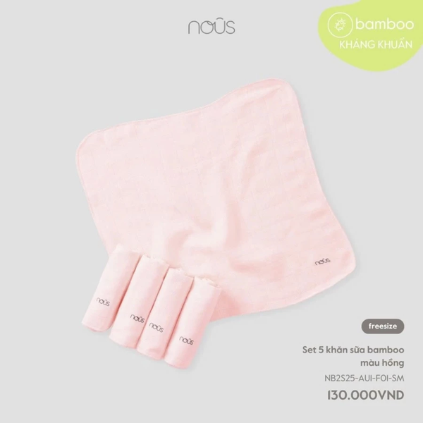 Set 05 Chiếc Khăn Sữa Nous - Chất Liệu Nu Bamboo màu hồng