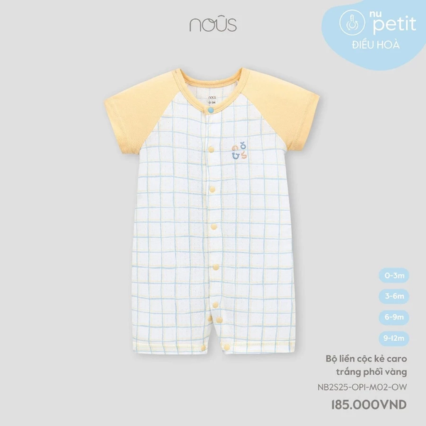 Bộ liền cộc kẻ caro trắng phối vàng 0M-9M