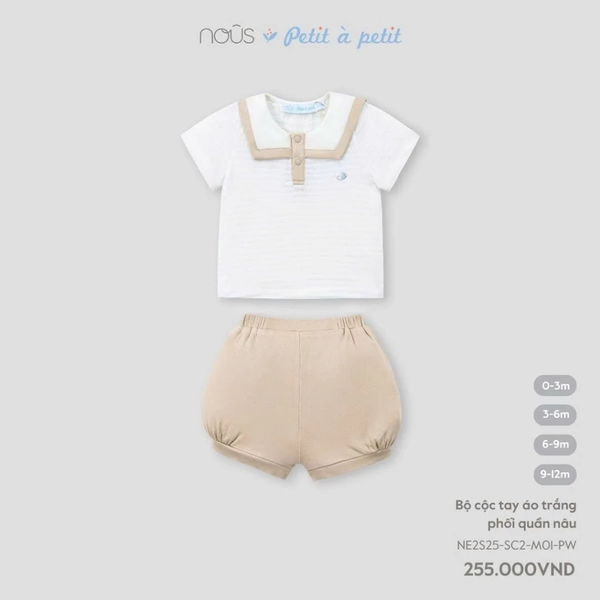 Bộ cộc tay áo trắng phối quần nâu 0M-9M
