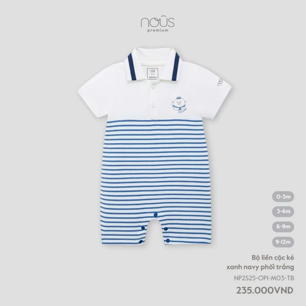 Bộ liền cộc kẻ xanh navy phối trắng 0M-9M