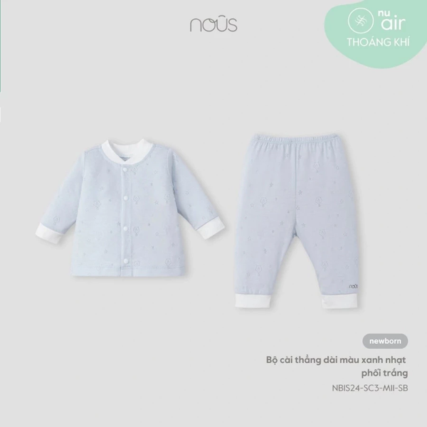 Bộ cài thẳng dài màu xanh nhạt phối trắng NB