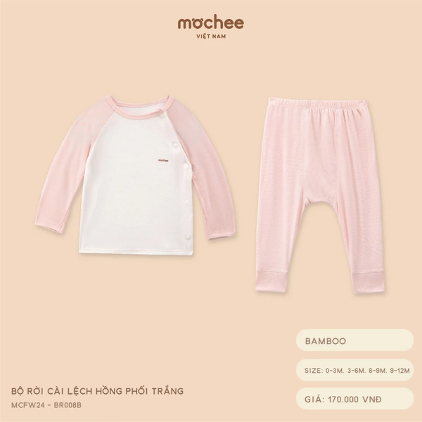 Bộ rời cài lệch hồng phối trắng 0M-9M
