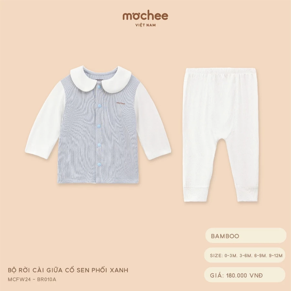 Bộ rời cài giữa cổ sen phối xanh 0M-9M