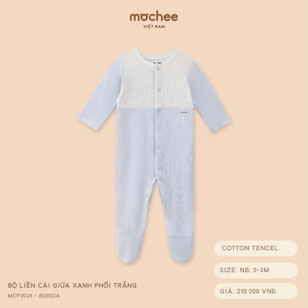 Bộ liền cài giữa xanh phối trắng NB,0M