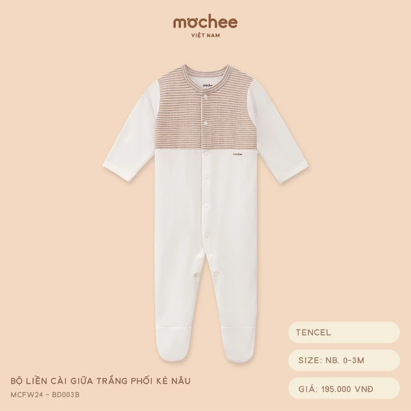 Bộ liền cài giữa trắng phối kẻ nâu NB,0M