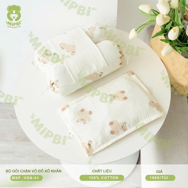 Bộ Gối Chặn Vỏ Đỗ Xô Nhăn Mipbi (Gấu ngồi)