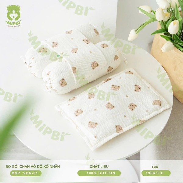 Bộ Gối Chặn Vỏ Đỗ Xô Nhăn Mipbi (Gấu tim)