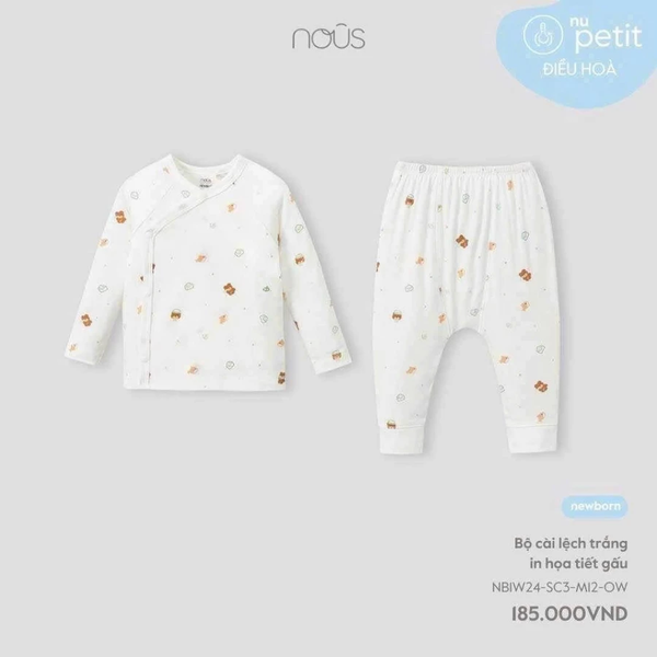 Bộ cài lệch trắng in hoạ tiết gấu NB