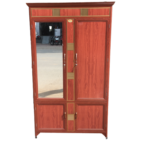 Tủ áo nhôm 2 cánh vân gỗ nâu đỏ+gương 1508 | Nội thất Tính Tuyết Tủ Áo Nhôm 2 Cánh Vân Gỗ Nâu Đỏ+Gương 1508 | Nội Thất Tính Tuyết