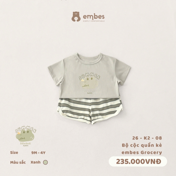 EMBES - Bộ cộc quần kẻ embes Grocery - 26-K2-08 - Xanh lá - 18-24M ...