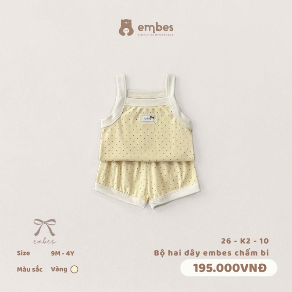 EMBES - Bộ hai dây embes chấm bi - 26-K2-10 - Vàng - 2-3Y - SS26.T5A