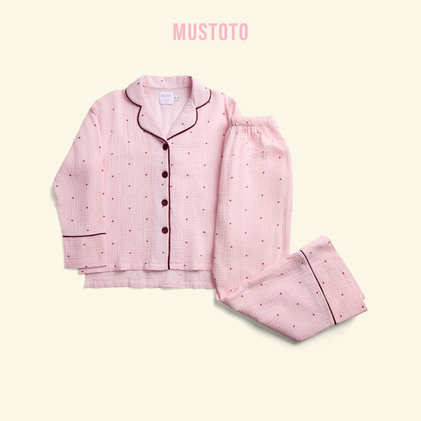 MB90 | Bộ Mặc Nhà Pijama Muslin Crepe 100% Cotton Tay Dài Quần Dài Thu Đông