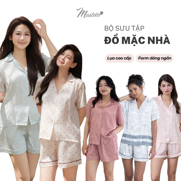 MB33 | MUSTOTO Bộ Pyjama Lụa Mặc Nhà Tay Ngắn Quần Ngắn