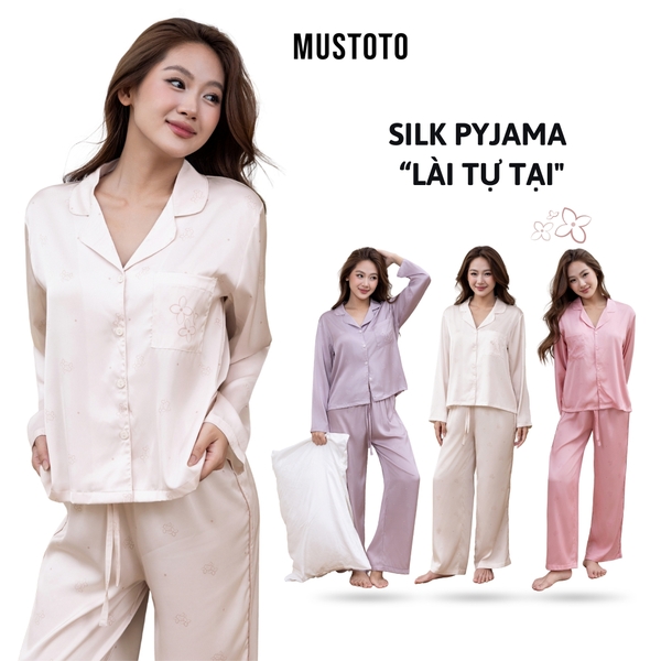 MB39 | Bộ Mặc Nhà Pyjama Lụa Tay Dài Quần Dài