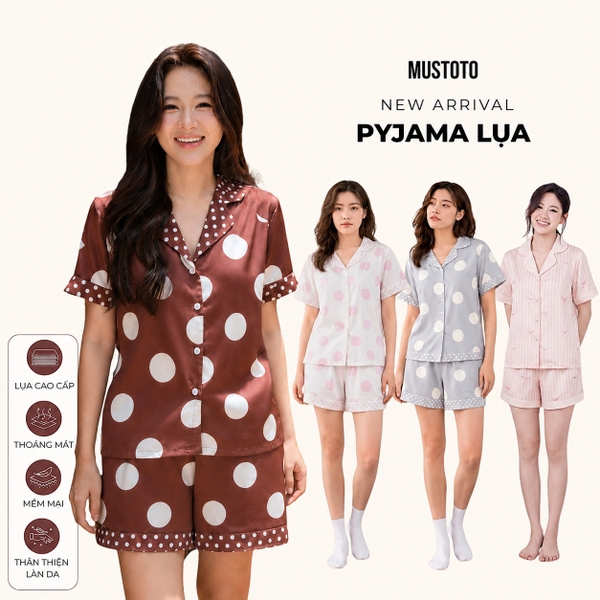 MB69 | Bộ Pyjama Lụa Mặc Nhà Cao Cấp Chấm Bi
