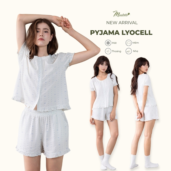 [EASY LYOCELL] Bộ Mặc Nhà Ngắn Phối Viền Bèo Mềm Mát (MB83)