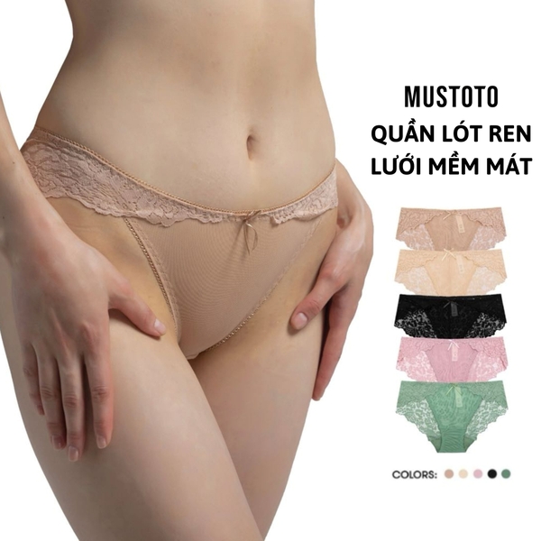 MQ23 | Quần Lót Nữ Ren Phối Lưới Lưng Thấp Mềm Mại Thoáng Mát