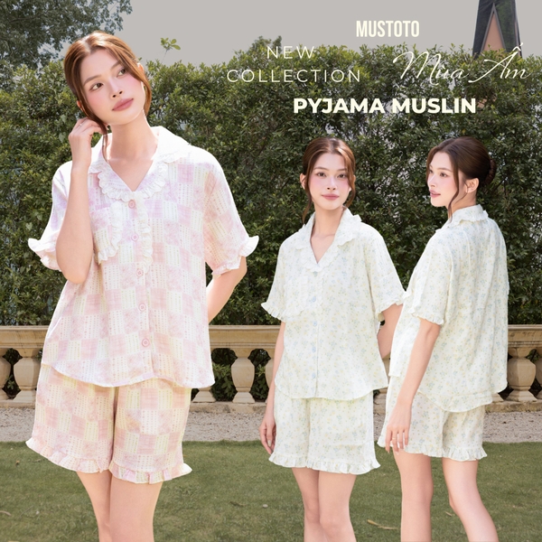 MB93 | Bộ Mặc Nhà Pijama Muslin Mềm Mát Quần Ngắn