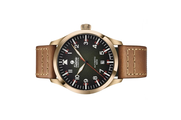 Tutima, dòng sản phẩm Flieger, Ref no: 6115-03, mặt số màu xanh lá cây size 41.5mm, máy tự động, vỏ đồng hồ bằng đồng, dây da tổng hợp, hàng mới 100%